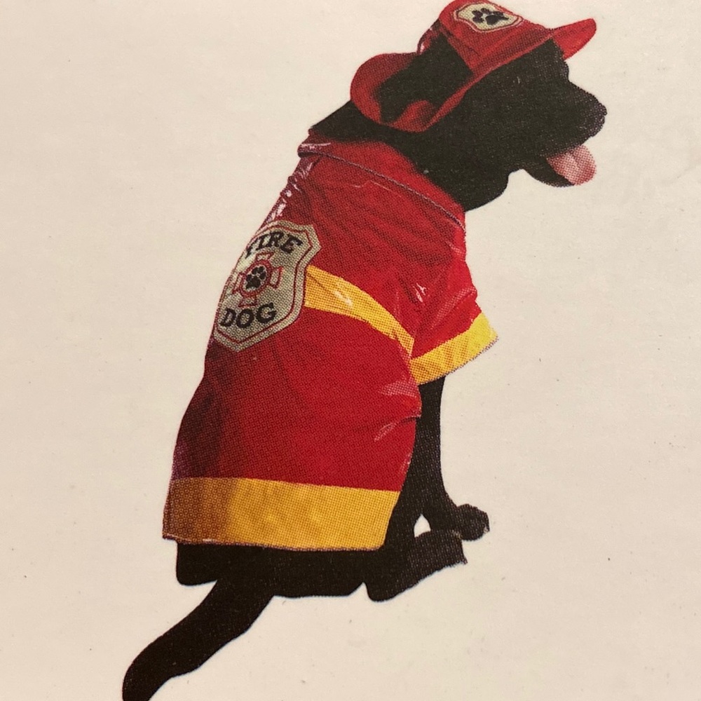 FIRE 🔥 DOG 🐶 fire fighters outfit with hat tag on for a large dog